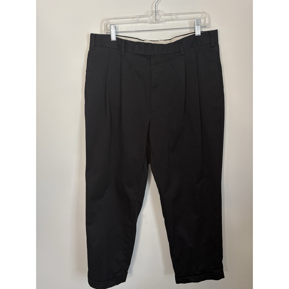 Brooks Brothers Mens Chino Pants 36x30 Black Pleated Cuffed Career Office